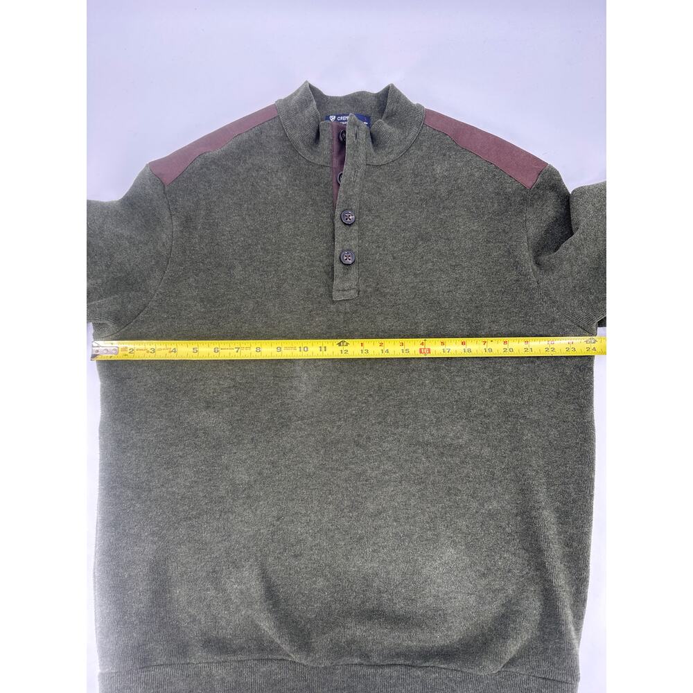 Cremieux Olive Green Cotton Mock Neck Sweater Brown Elbow Patch Men’s Large - Picture 6 of 8